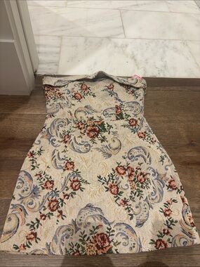 Edikted Cream Floral Jacquard Mini Dress with Blue and Rust Accents